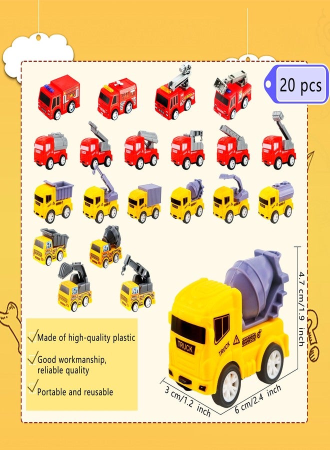 Restroma 20 Pack Mini Pull Back Vehicle Small Pullback Fire Truck Construction Vehicles Military Car Sanitation Toy Trucks Cars for Kids Classroom Prize Goodie Bags Fillers (Color Style 2) - Image 2